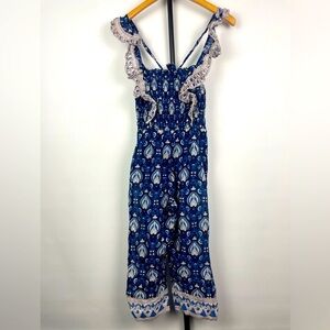 Sea New York Blue Floral Heart‎ Boho Cotton Smocked Jumpsuit